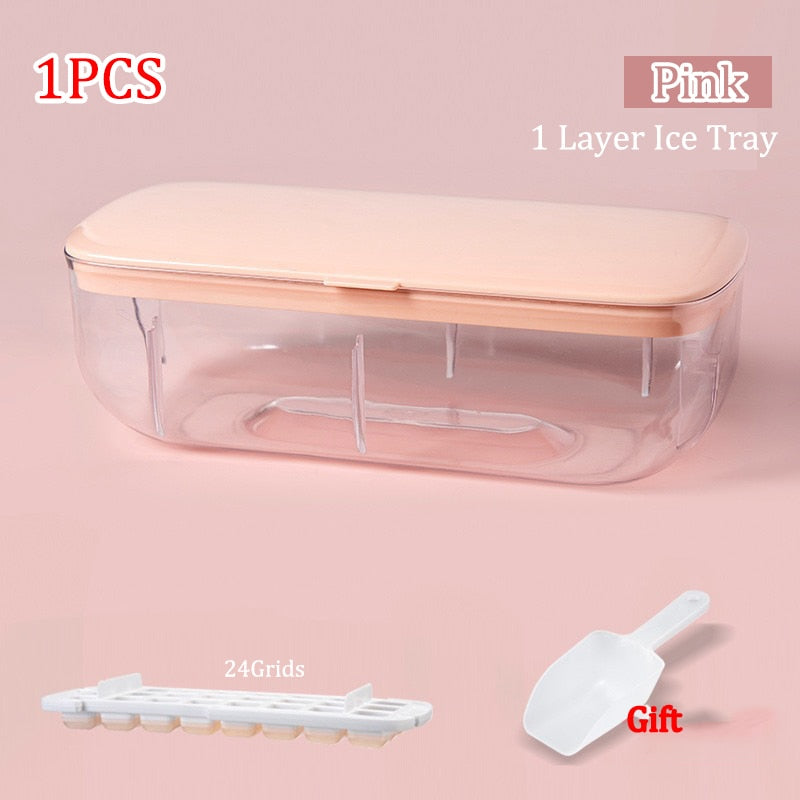 Press Type Silicone Square Ice Mold Ice Cube Trays Lid Mold Storage Box