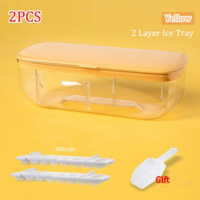 Press Type Silicone Square Ice Mold Ice Cube Trays Lid Mold Storage Box