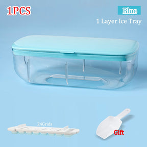 Press Type Silicone Square Ice Mold Ice Cube Trays Lid Mold Storage Box