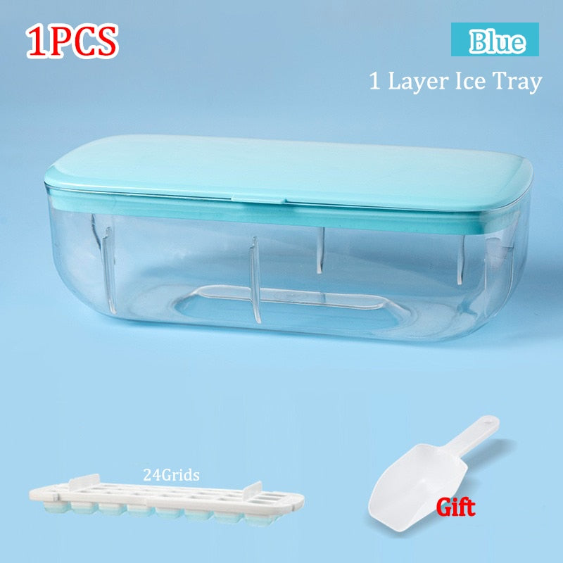 Press Type Silicone Square Ice Mold Ice Cube Trays Lid Mold Storage Box