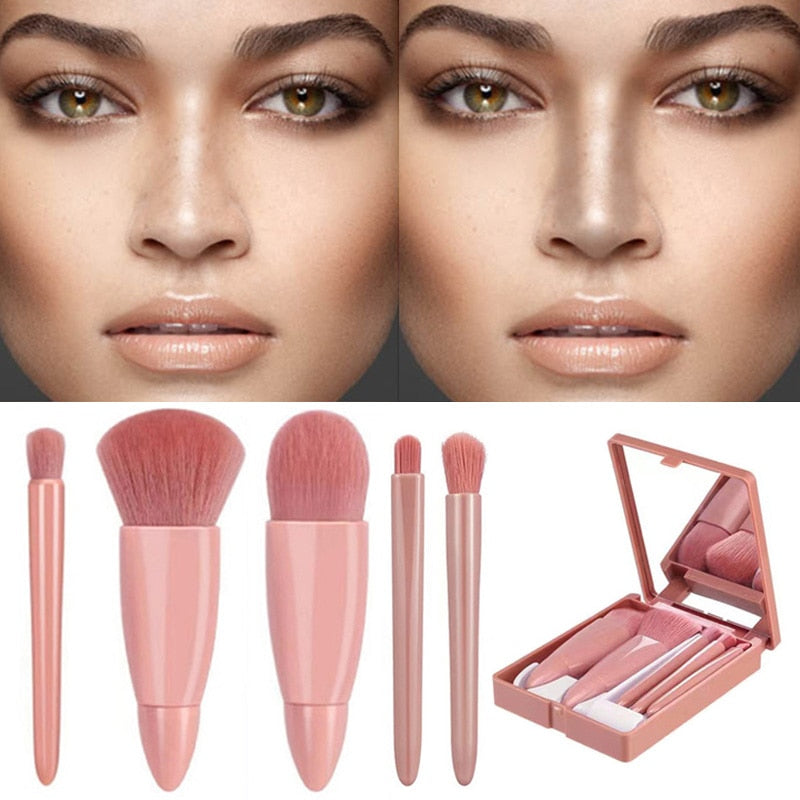 Makeup Brushes Set With Mirror Box Blush Lip Eye Shadow Brush Professional Cosmetic Brushes Kit Portable Travel Mini Beauty Tool