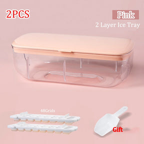 Press Type Silicone Square Ice Mold Ice Cube Trays Lid Mold Storage Box