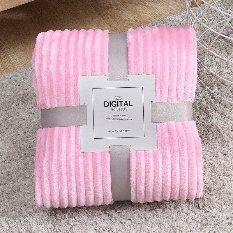 Solid Striped Throw Blanket Flannel Fleece Soft Adult Bed Cover Winter Warm Stitch Fluffy Bed Linen Bedspread for Sofa Bedroom