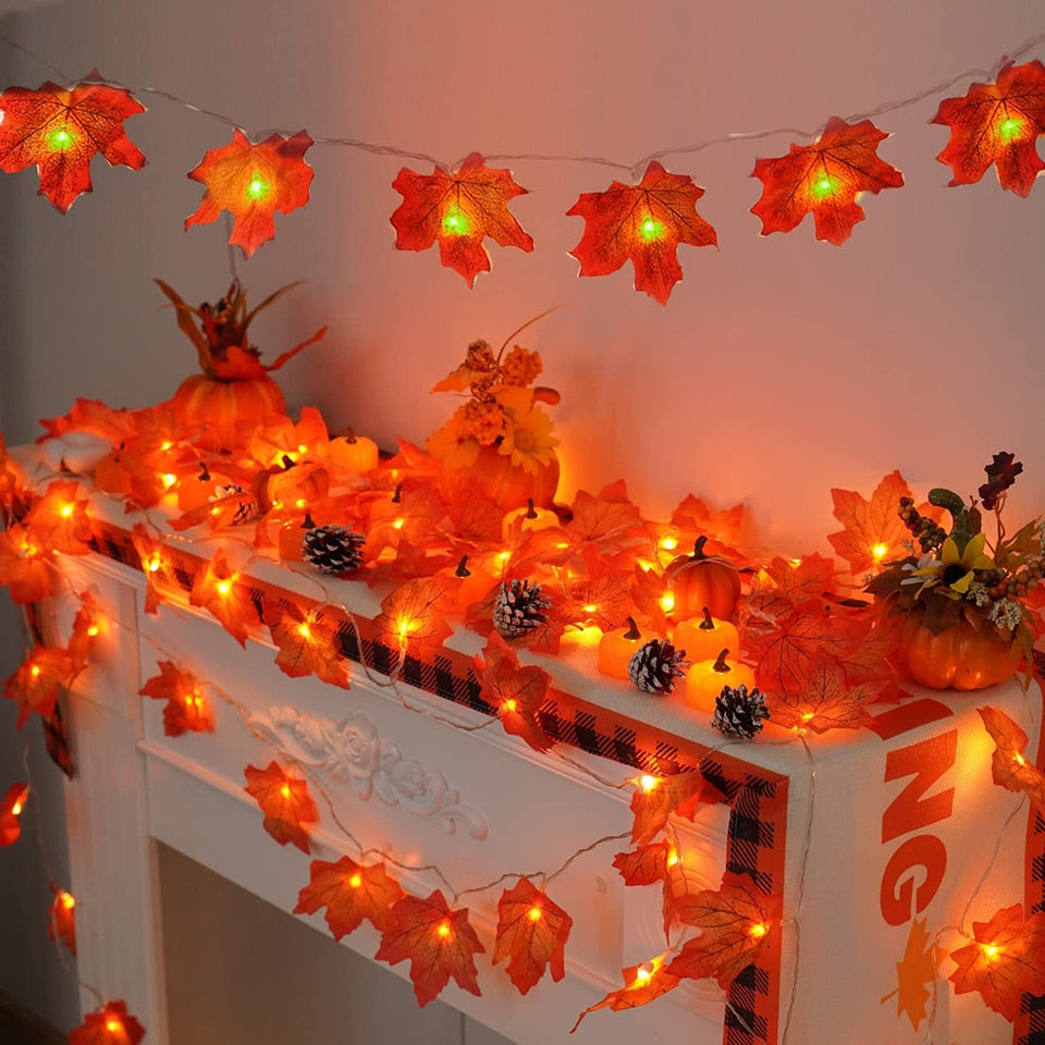 Thanksgiving Decorations Lighted Fall Garland Maple Leaves String Lights for Indoor Holiday Autumn Home Party Halloween Decor