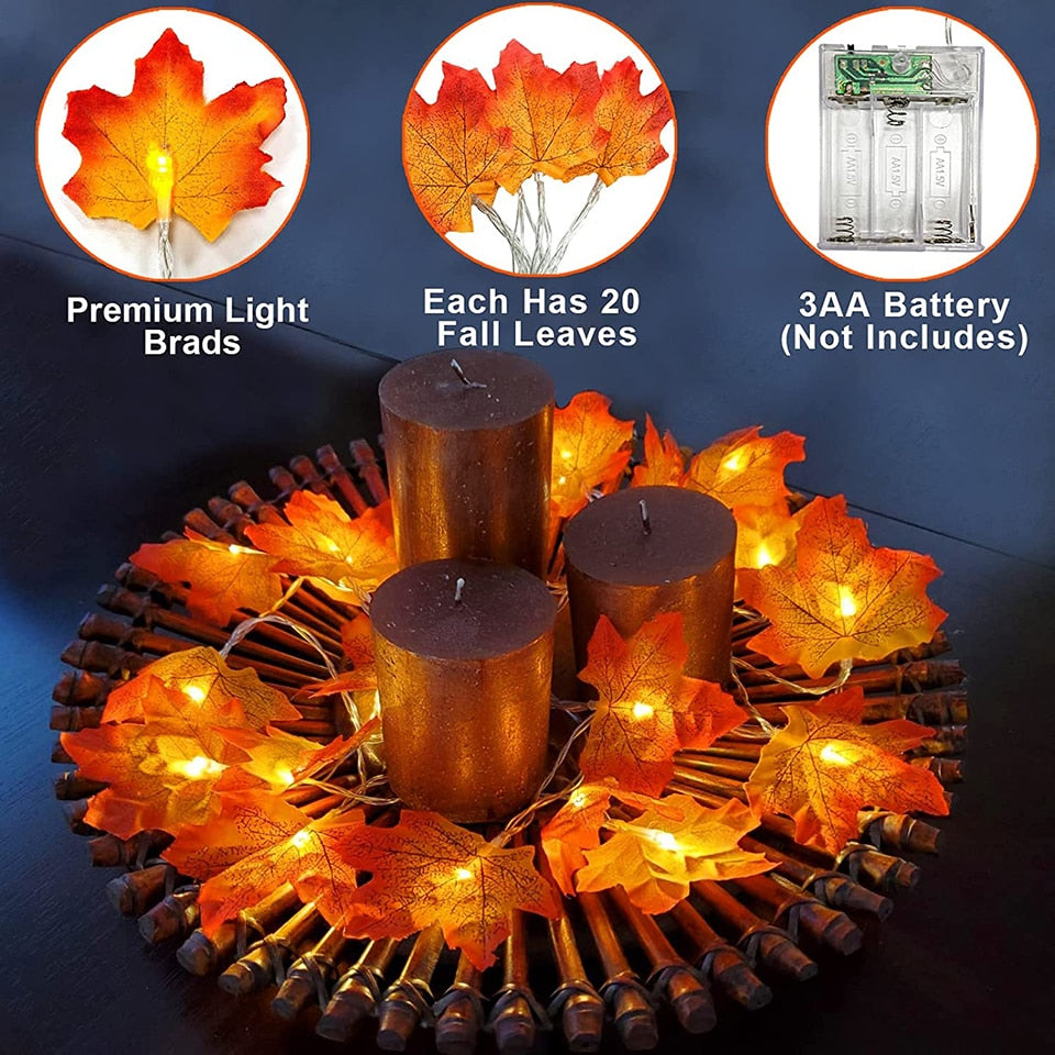 Thanksgiving Decorations Lighted Fall Garland Maple Leaves String Lights for Indoor Holiday Autumn Home Party Halloween Decor