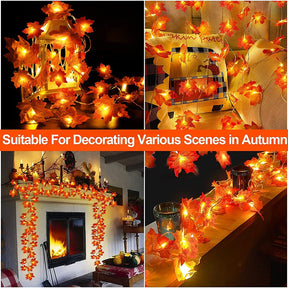 Thanksgiving Decorations Lighted Fall Garland Maple Leaves String Lights for Indoor Holiday Autumn Home Party Halloween Decor