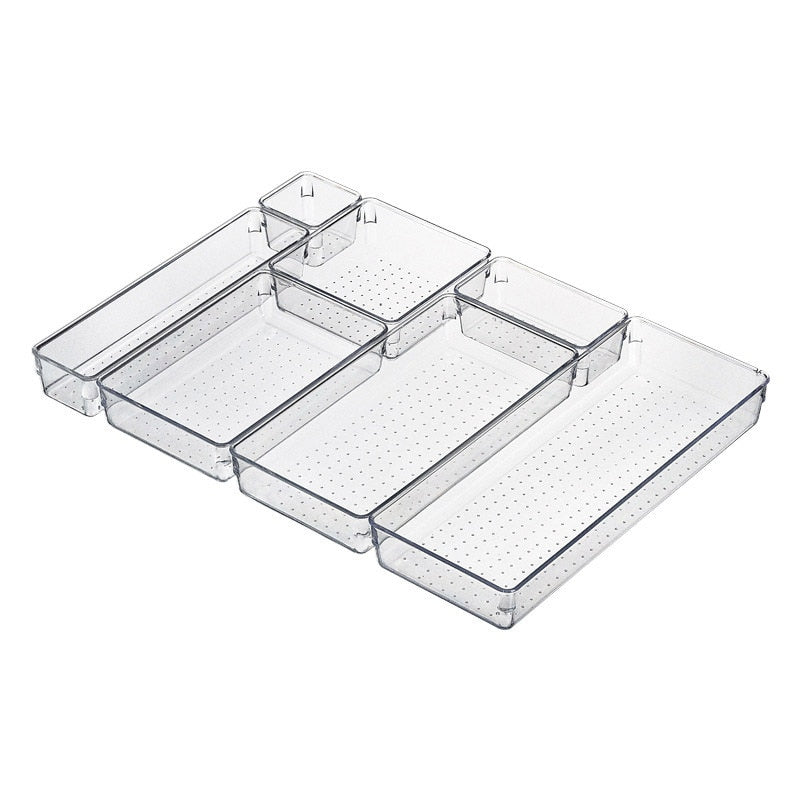 Transparent Drawer Organizer Box for Cosmetics Stationery Jewelry Plastic Storage Drawer Divider Storage Box Office Organizer