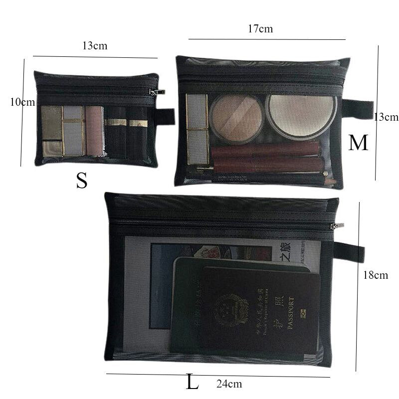 Transparent Mesh Makeup Case Organizer Storage Pouch Casual Zipper Toiletry Wash Bags Make Up Women Travel Cosmetic Bag