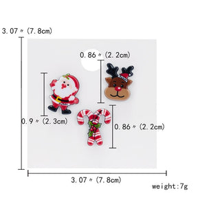 Trendy Christmas Brooch Set with Paper Card Santa Claus Crutches Elk Acrylic Snowman Hat Christmas Brooch Badges Pins for Women