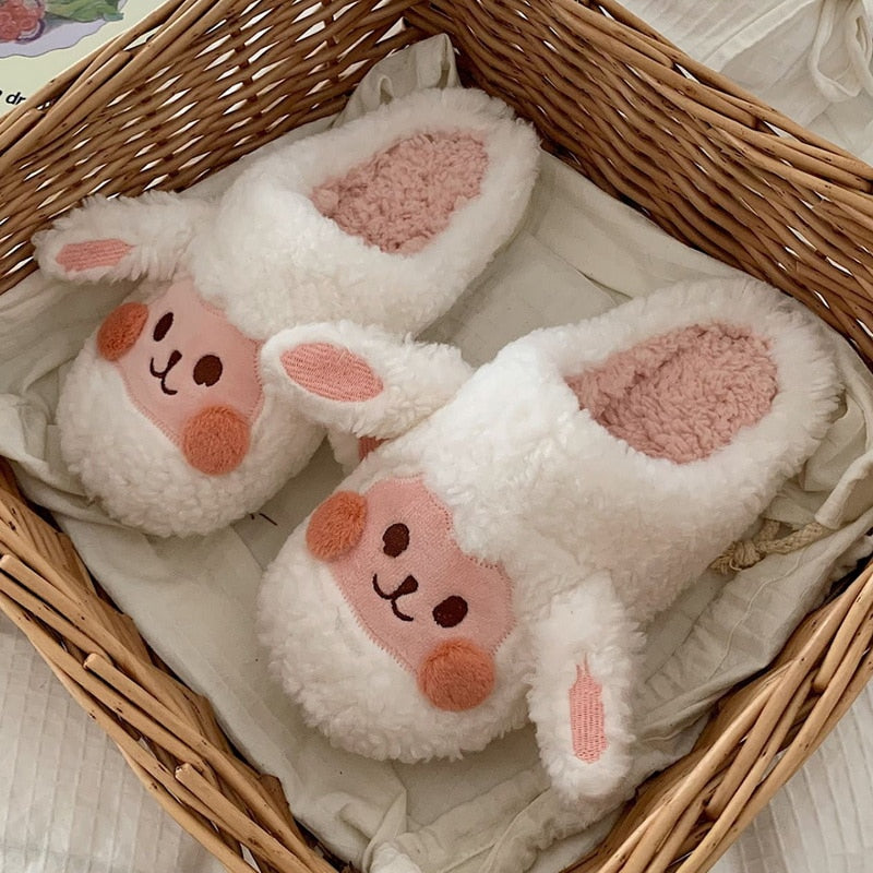 Upgrate Cute Animal Slipper For Women Girls Kawaii Fluffy Winter Warm Slippers Woman Cartoon Milk Cow House Slippers Funny Shoes