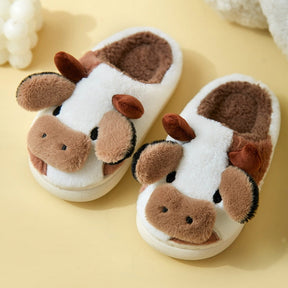 Upgrate Cute Animal Slipper For Women Girls Kawaii Fluffy Winter Warm Slippers Woman Cartoon Milk Cow House Slippers Funny Shoes