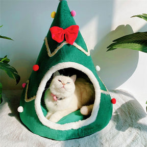 Warm Pet Bed Christmas Hat Shape Cat Kennel House Soft Plush Nest Puppy Small Cat Sleeping Beds Tent Portable Pet Cushion Mat