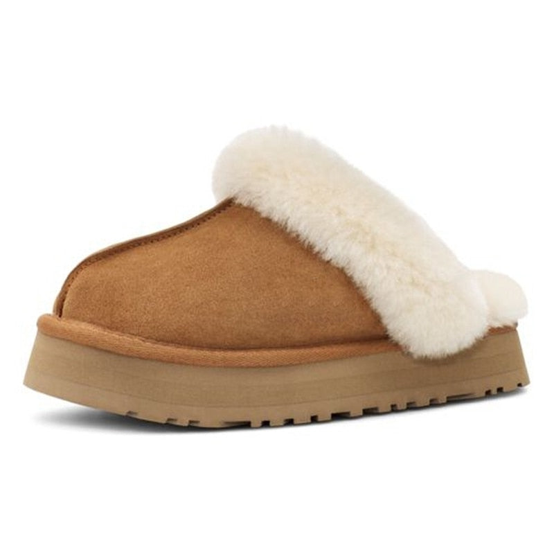 Winter Brand Plush Cotton Slippers Women Flats Shoes 2022 New Fashion Platform Casual Home Suede Fur Warm Slingback Flip Flops