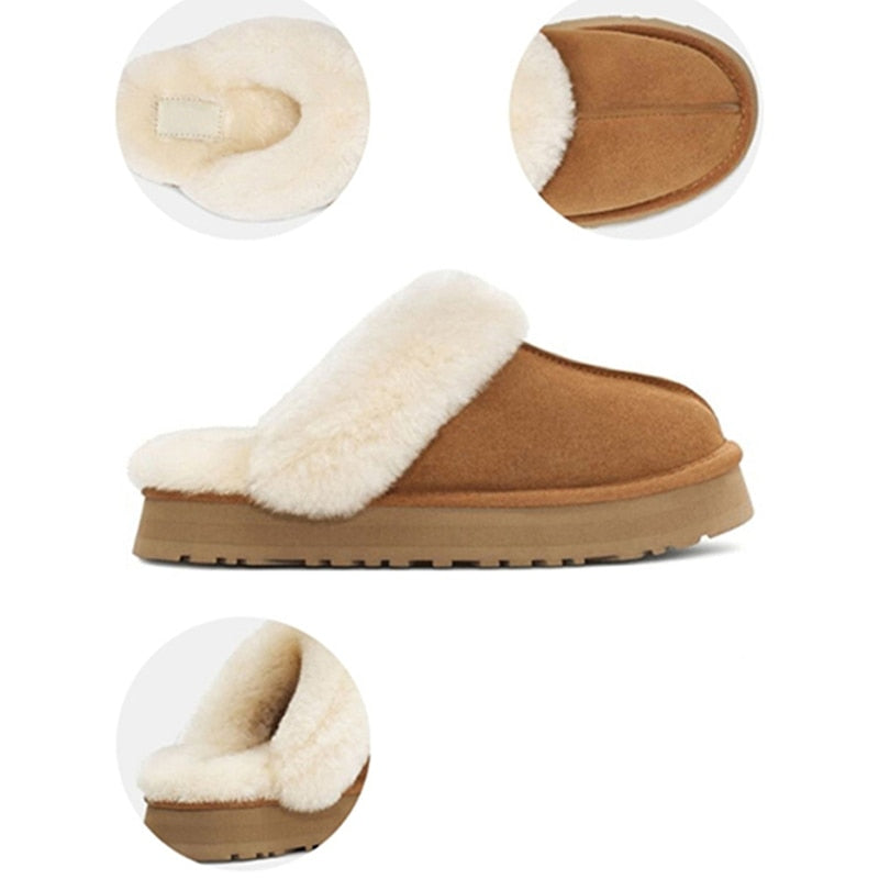 Winter Brand Plush Cotton Slippers Women Flats Shoes 2022 New Fashion Platform Casual Home Suede Fur Warm Slingback Flip Flops