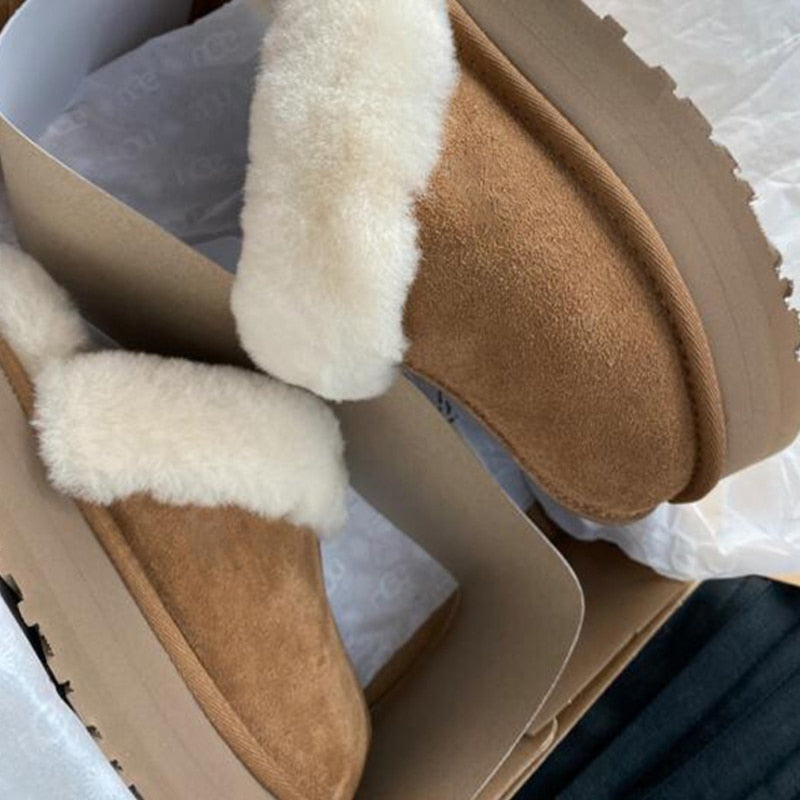 Winter Brand Plush Cotton Slippers Women Flats Shoes 2022 New Fashion Platform Casual Home Suede Fur Warm Slingback Flip Flops