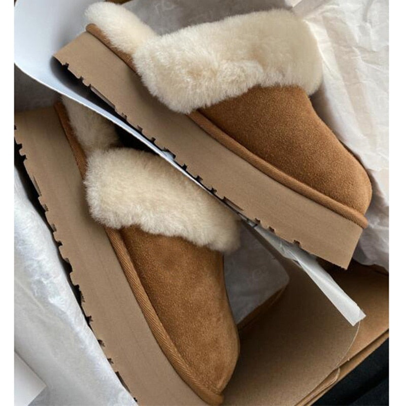 Winter Brand Plush Cotton Slippers Women Flats Shoes 2022 New Fashion Platform Casual Home Suede Fur Warm Slingback Flip Flops