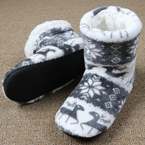 Winter Floor Shoes Woman Hoouse Slippers Christmas Elk Indoor Socks Shoes Warm Fur Contton Slipper Plush Insole Anti-Skid Sole