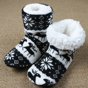 Winter Floor Shoes Woman Hoouse Slippers Christmas Elk Indoor Socks Shoes Warm Fur Contton Slipper Plush Insole Anti-Skid Sole