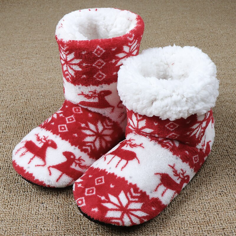 Winter Floor Shoes Woman Hoouse Slippers Christmas Elk Indoor Socks Shoes Warm Fur Contton Slipper Plush Insole Anti-Skid Sole