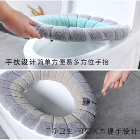 Winter Warm Toilet Seat Cover Closestool Mat 1Pcs Washable Bathroom Accessories Knitting Pure Color Soft O-shape Pad Bidet Cover