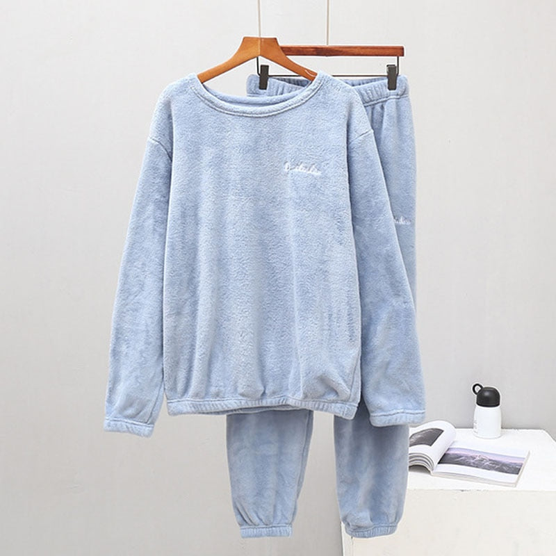 Women Winter Flannel Pajama Set Fleece Pajamas Sleepwear Homewear Thick Warm Velvet Female Suit Fall Sweatshirt Ladies Pyjama