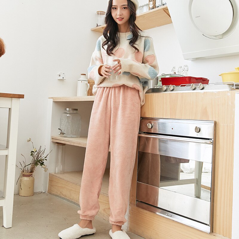 2022 Women Winter Warm Pajama Pants Thermal Lounge Wear Female Sleepwear Bottoms Casual Home Pants Coral Fleece Clothes