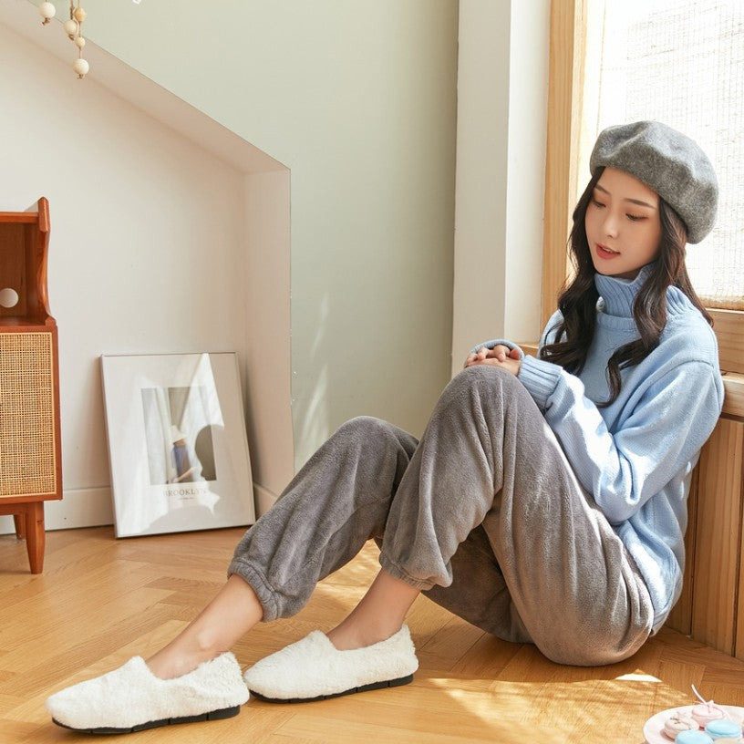 2022 Women Winter Warm Pajama Pants Thermal Lounge Wear Female Sleepwear Bottoms Casual Home Pants Coral Fleece Clothes