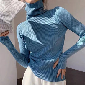 Women heaps collar Turtleneck Sweaters Autumn Winter Slim Pullover Women Basic Tops Casual Soft Knit Sweater Soft Warm Jumper