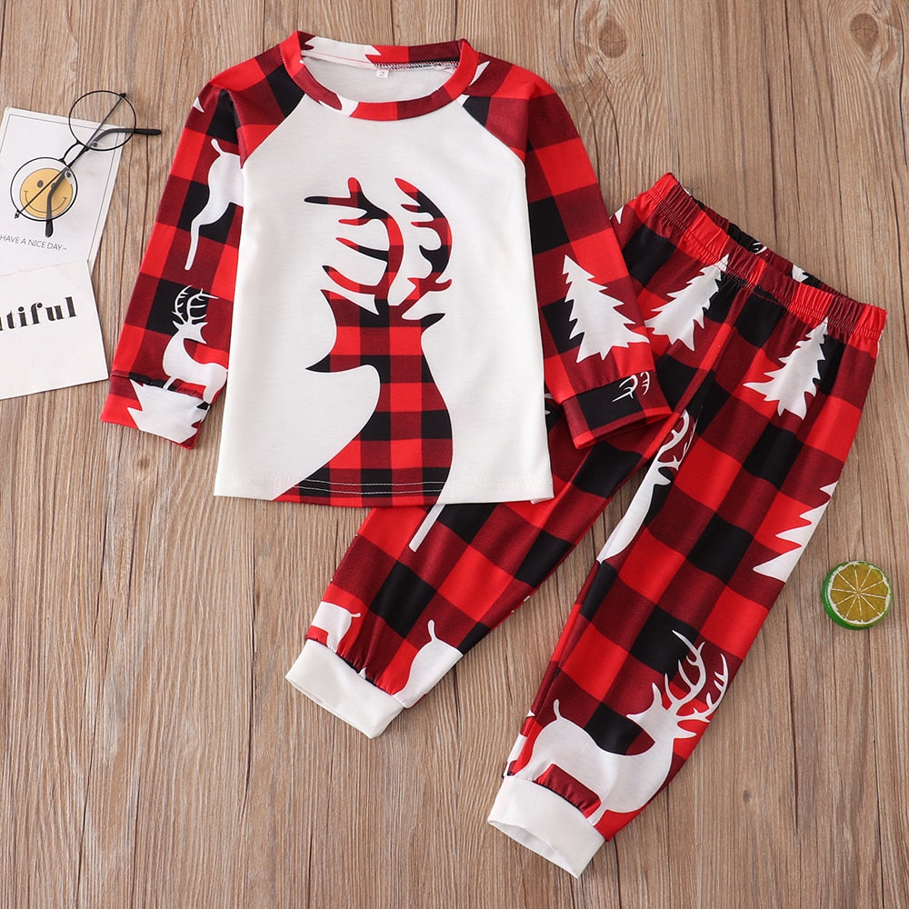 Xmas Family Matching Pajamas 2021 Christmas Elk Printed Father Mother Kids Mathing Clothes Set Baby Jumpsuit Pyjamas Homewear