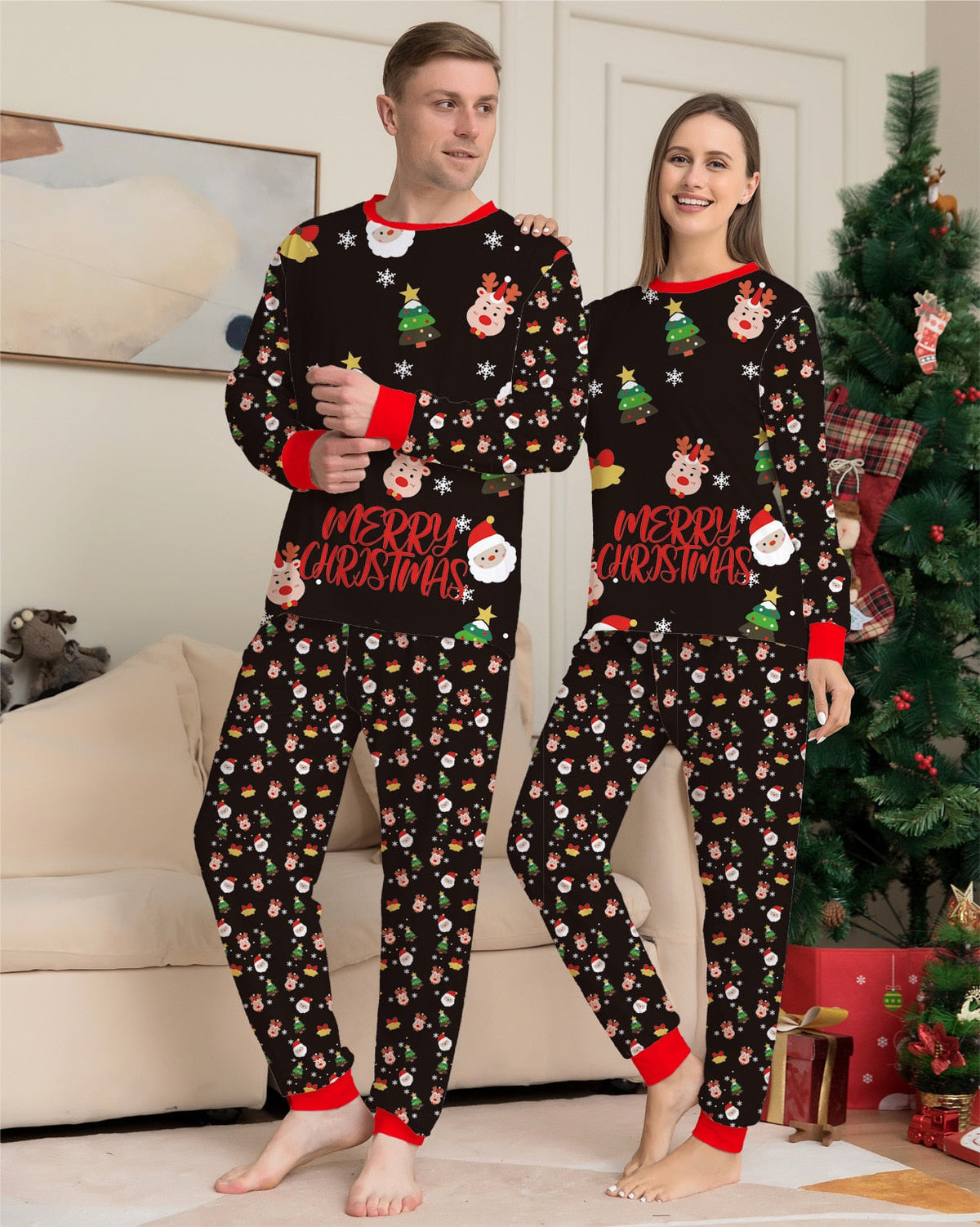 Xmas Family Matching Pajamas Set New Arrivals 2023 Christmas Tree Santa Deer Print Adult Kids Pjs Baby Jumpsuit Dog Clothes