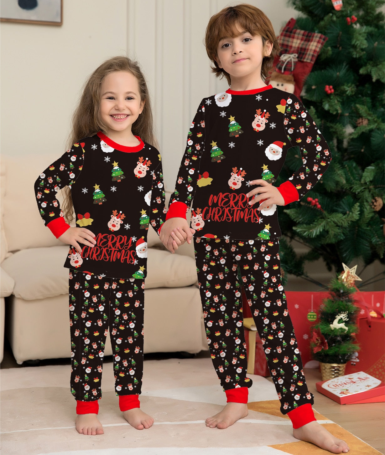 Xmas Family Matching Pajamas Set New Arrivals 2023 Christmas Tree Santa Deer Print Adult Kids Pjs Baby Jumpsuit Dog Clothes