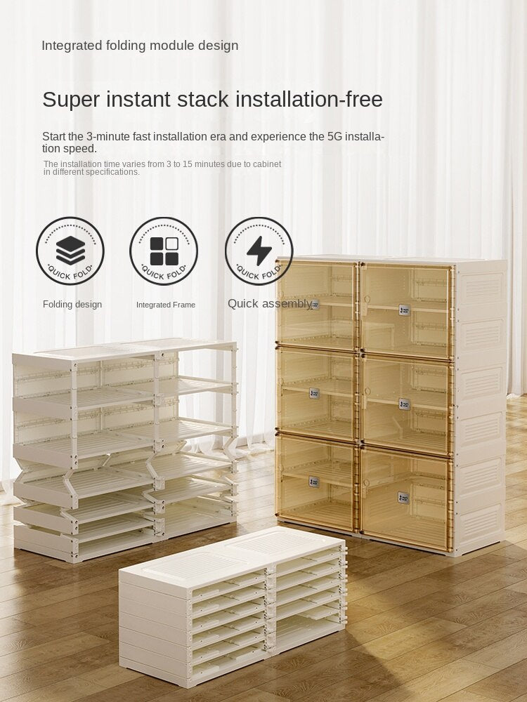 Free installation Transparent Shoes Shoe Cabinet Internet Celebrity Plastic Storage Folding Rack Short Boots AJ